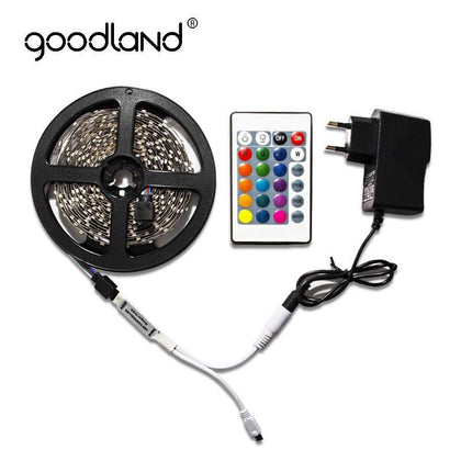 Goodland RGB LED Strip Light 2835 SMD 5M 60Leds/m Include Battery IR Remote Controller 12V 2A Power Adapter LED Tape