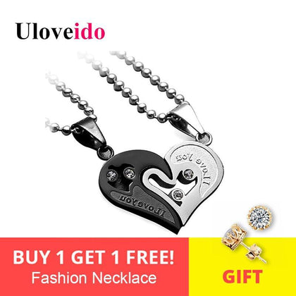 Mens Stainless Steel Chain Black White Heart Love Necklaces for Couples Paired Suspension Pendants for Men Women SN102 5%