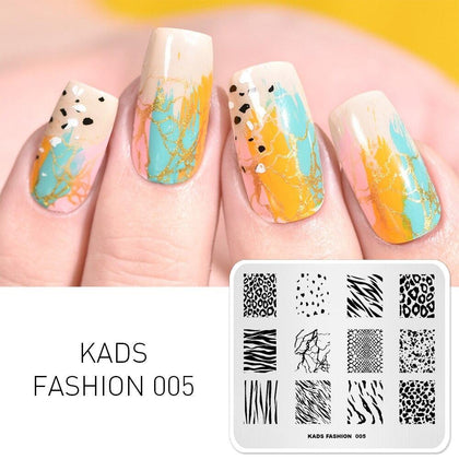 KADS New Arrival Fashion 005 Series Stripe Leopard Speckle Shape Nail Decoration Stamp Template Stencil Polish Stamp Plate