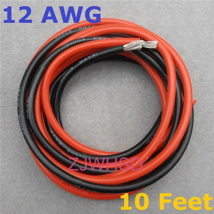 12 AWG 10 Feet 3 Meters Gauge Silicone Wire Flexible Stranded Copper Electrical Cables For RC Both Black/Red Two Wires
