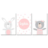 Nditb Cartoon Animal Canvas Painting Nursery Prints Personal Name Custom Poster Wall Picture Nordic Baby Girl Room Decoration
