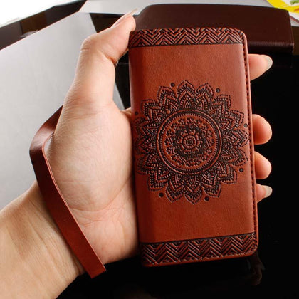 Retro Flip Leather Wallet Phone Case For iPhone X10 8 7 6 6S Plus Cover For IphoneXR XS Mandala Henna Floral Flower Pattern Capa