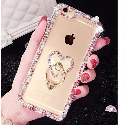 ZUCZUG Bling Diamond Ring Transparent Soft TPU Case Cover for iPhone 8 7 6S Plus 5 5S SE 3D Cat Heart Luxury Phone Coque Shell