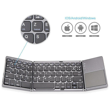 Zienstar AZERTY French Tri-Folding Wireless Bluetooth Keyboard with Ttouchpad for ipad/Iphone/Macbook/PC computer/Android tablet