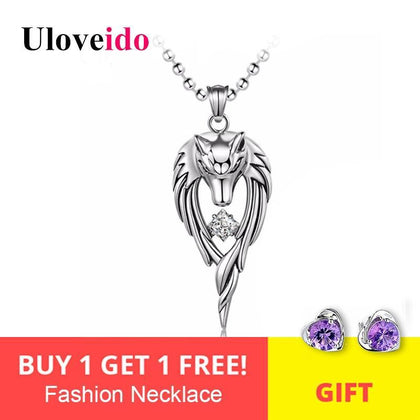 Uloveido Anime Wolf Necklaces & Pendants Stainless Steel Men's Pendant Necklace Men Jewelry Punk Chain Accessories 5% Off STN511
