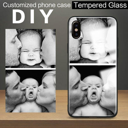 DIY image Customized picture Custom made Silicone Tempered Glass Phone Case Cover For Apple iPhone 6 6s 7 8 Plus X XR XS MAX