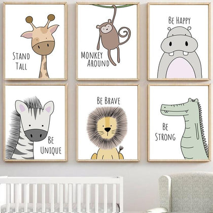 zebra Hippo Giraffe Lion Crocodile Nursery Wall Art Canvas Painting Nordic Posters And Prints Wall Pictures Baby Kids Room Decor