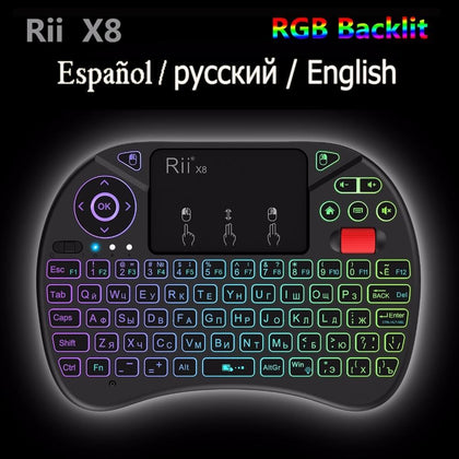 Rii i8x Backlit rgb 2.4GHz Wireless Keyboard x8 Air Mouse Russian Spanish English Handheld Touchpad gaming for Android TV box PC