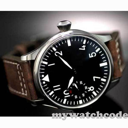 Free Shipping 44mm classic black dial parnis luminous makrs asia 6497 movement Mechanical Watches hand winding mens watch PA01