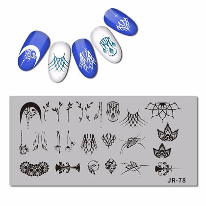 2018 Stainless Steel Nail Stamping Plate Template Swirl Flower Pattern Dancer Flame Anchor Candle holder Nail Tool JR071-80