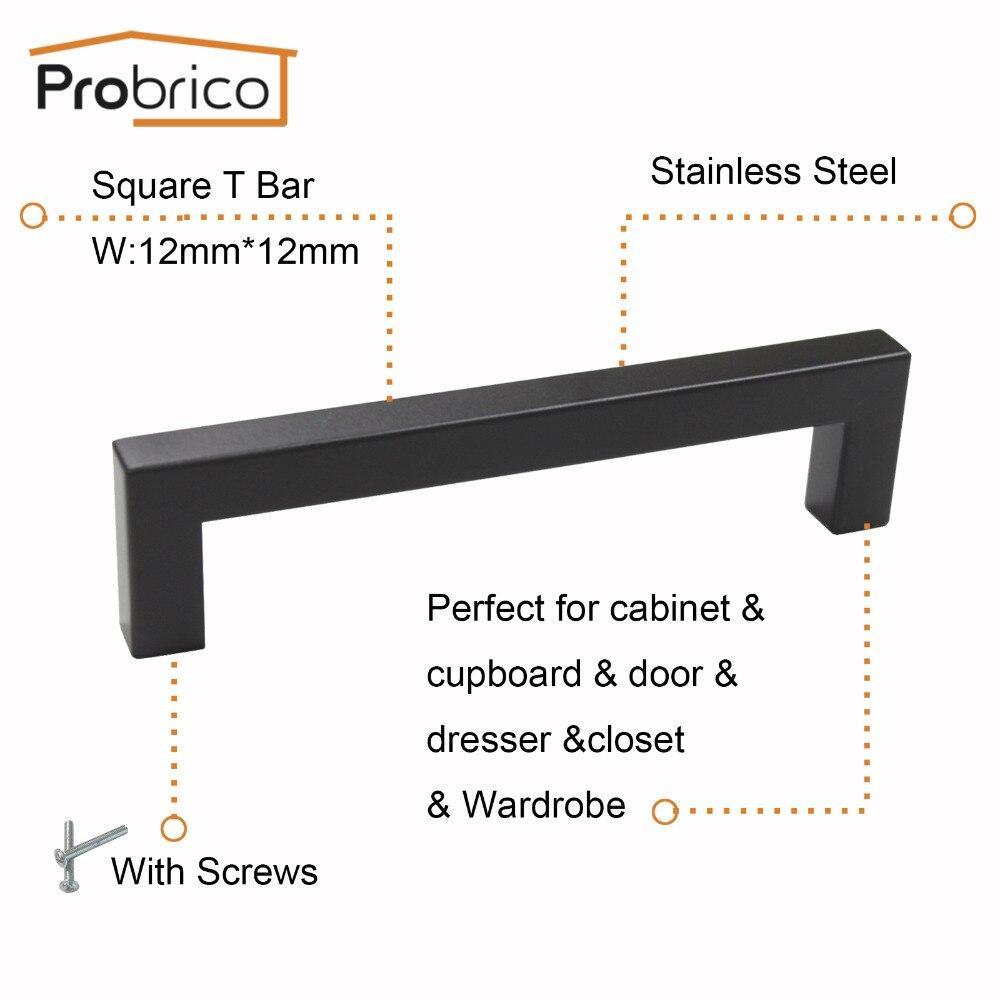 Probrico 5 Pcs Black Cabinet Handle 12Mm*12Mm Square Bar Stainless Steel Kitchen Door Knob Furniture Drawer Pull Pddjs12Hbk