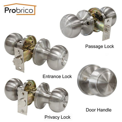 Probrico Stainless Steel Entrance/Privcy/Passage Door Lock Satin Nickel Door Knob Door Handle DL609SN