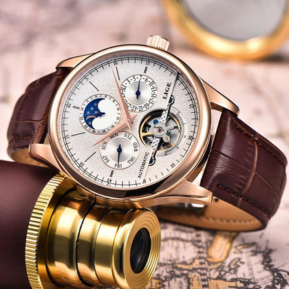 Relojes Hombre LIGE Brand Men Watches Automatic Mechanical Watch Tourbillon Sport Clock Leather Casual Business Retro Wristwatch