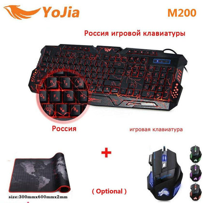 Yojia M200 Russian English Gaming Keyboard 3 Color Backlight 114 keys M200 USB Wired Keyboard Adjustable Brightness for Computer