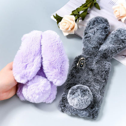 Fashion Fluffy Plush Warm Cell Phone Cases For iPhone SE 5 5s Cases Fur Rabbit Diamond Cover Soft TPU Fundas Coque For iPhone 5