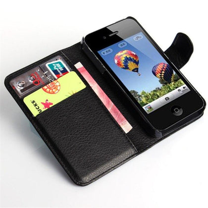 Luxury Lychee Print PU Leather Case For iPhone 4 4s Flip Stand Wallet Phone Shell Back Cover for iPhone On 4s With Card Holder