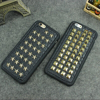 JAMULAR 3D Cool Studs Rivet Punk Skull Design Silicone Case For iPhone X 6 6s 7 8 Plus XR XS MAX Black Leather Phone Cover Skin