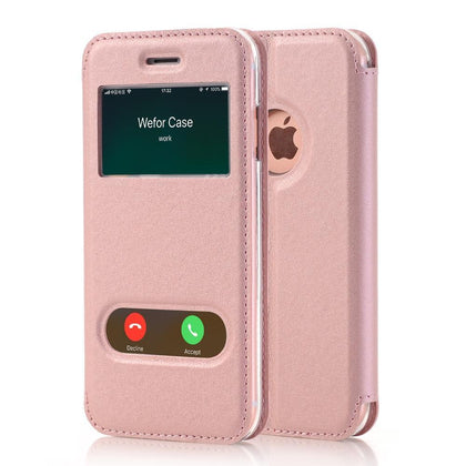 PU Leather Flip Case for iPhone 7 8 Plus Luxury Phone Cases Window View Stand Magnet Closure Case for iPhone 7 Silicone Cover