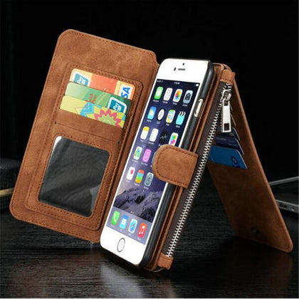 For iPhone 6 6 6s 7 8 Plus CaseMe Zipper Wallet Leather Phone Case For iPhone XS Max XR Vintage Mobile Bag For Samsung S10 S9 S8