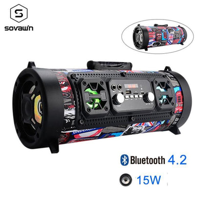 15W Portable Outdoor Bluetooth 4.2 Speaker FM Radio USB Car Subwoofer HD Surround Stereo Wireless Speaker Support TF AUX Mic MP3