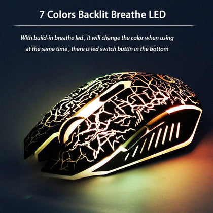 Rechargeable Breathing LED Wireless Gaming Mouse USB 2.4Ghz 2000 DPI Gamer Optical 10m Muoses for PC Desktop Laptop Computer