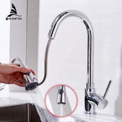 Kitchen Faucets Silver Single Handle Pull Out Kitchen Tap Single Hole Handle Swivel 360 Degree Water Mixer Tap Mixer Tap 408906