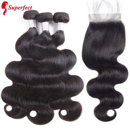 Superfect Body Wave Bundles With Closure Brazilian Hair Weave Bundles And Closure 100% Remy Human Hair Bundles With Closure