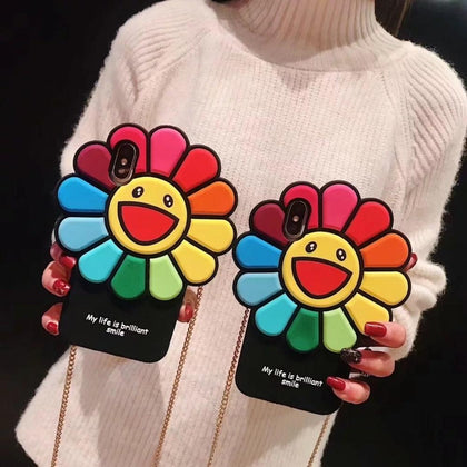3D Cute Sunflower phone case For iPhone 7 8 6 6S Plus Soft TPU for X XS XR XS Max Cartoon Silicone Case Back Cover Shell Strap
