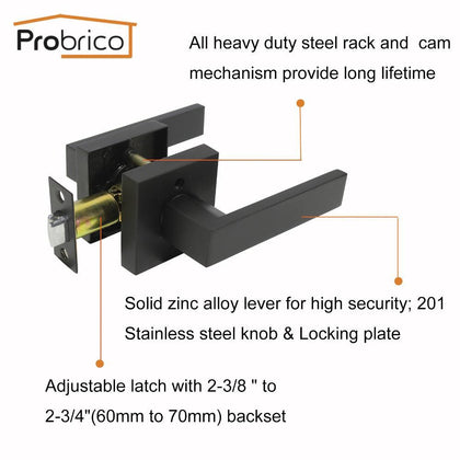 Probrico Keyless Interior Door Locks Stainless Steel Heavy Duty Locker Black/SatinNickel Locksets For Bathroom Kitchen Bedroom
