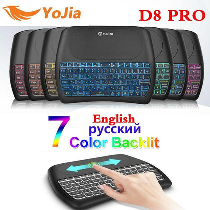 Backlight 2.4GHz Wireless Air Mouse D8 Pro English Russian Version D8 Plus Mini Keyboard i8 Touchpad Controller for Android BOX