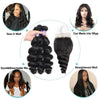 Allove Brazilian Loose Wave Bundles With Closure 100% Human Hair 2/3Bundles With 4X4 Lace Closure Middle Part Non Remy Hair Weft