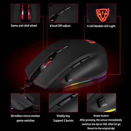 Motospeed V80 RGB Profissional 5000 DPI Gaming Gamer Mouse USB Computer Wried Optical Mice Backlit Breathing LED for PC Laptop