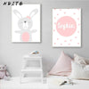 Nditb Cartoon Animal Canvas Painting Nursery Prints Personal Name Custom Poster Wall Picture Nordic Baby Girl Room Decoration