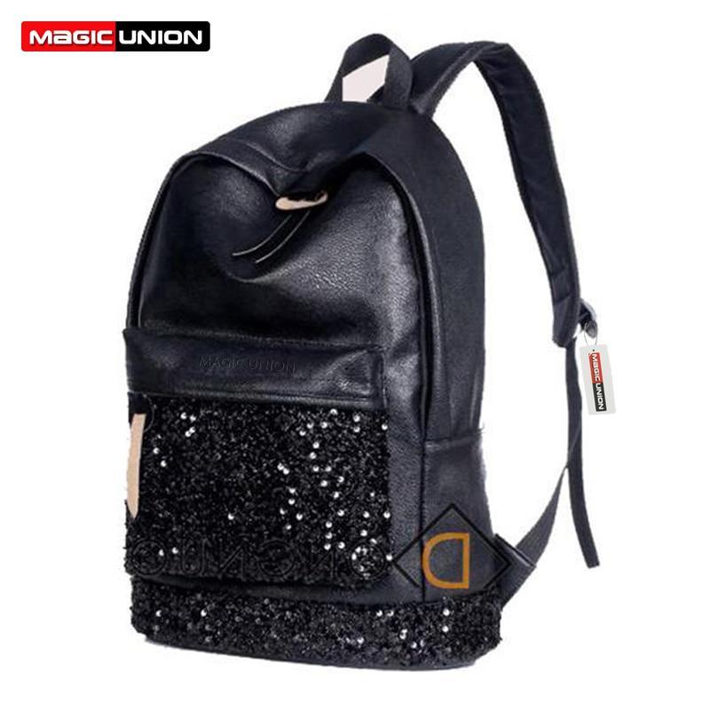 Magic Union New 2019 Fashion Women Backpack Big Crown Embroidered Sequins Backpack Wholesale Women Leather Backpack School Bags (Bp61100Bl)