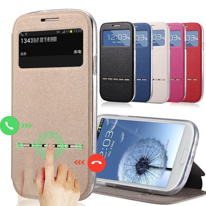 Luxury Smart Touch Slim Stand Flip Case for Samsung Galaxy S3 i9300 Back Cover Bag Terse Leather with Retail Box Window View