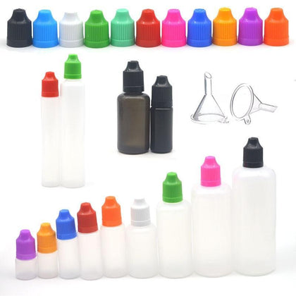 10Pcs Plastic Bottle 3ml/5ml/10ml/20ml/30ml/50ml/100ml/120ml LDPE Empty Pen Bottle Squeeze Juice Eye Dropper Bottle with Funnel