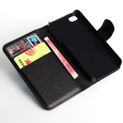 KONSMART New Book Style Wallet Cover For iphone 4s Flip PU Leather Case For iphone 4 4s iphone4s Black Funda Cellphone Cases