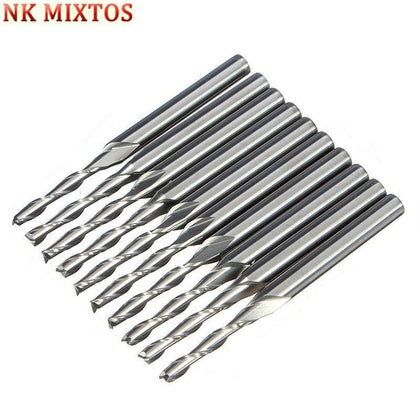 NK MIXTOS 10x 2 Flute End Mill Milling Cutter, Cutting Edge Diameter 2mm, Shank Diameter 3.175mm, Flute Length 12mm