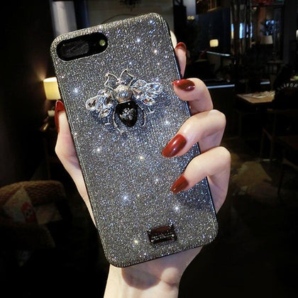 Luxury Brand 3D Metal Bee Letter Label Glitter Diamond soft bling phone case for iphone 6 S 7 8 plus X XR XS MAX sexy cute cover