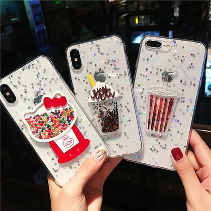 JAMULAR Bling Glitter Star Clear Phone Case For iPhone XS MAX XR X 7 8 6 6s Plus Cute Cat Ice Cream Quicksand Back Cover Capa