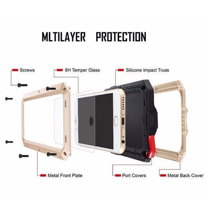 Metal Armor Outdoor Shockproof Aluminum Case For iPhone X 7 6 6s Plus 5 5s SE Cover Waterproof Phone Cases + Screen Film