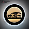Lediary 14W Animal Led Round Wall Sconce 110-240V Modern Black Elephant Painting Wall Lights For Living Room Decoration Fixtures