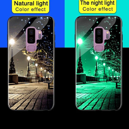 Luminous Phone Cases For Samsung Galaxy S8 S9 Plus Space Night Shine Glass Case For Samsung Galaxy Note 8 Cover Shell