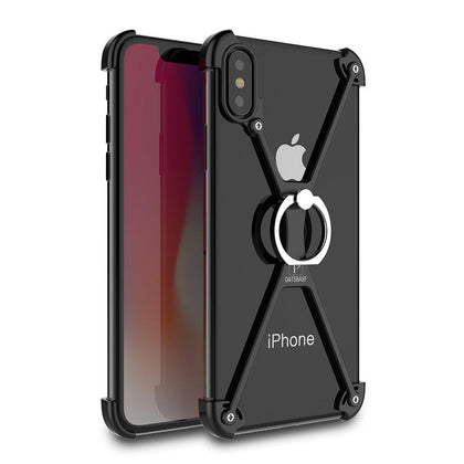 OATSBASF X Shape with Ring Holder case For iPhone XS Shell for iPhone XS MAX Case Metal Bumper For iPhone X With Gift Glass Film