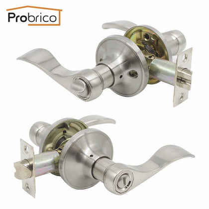 Probrico Stainless Steel Security Door Lock Brushed Nickel Safe Lock DL12061SNBK Door Handles Privacy Door Keyless Lock Knobs
