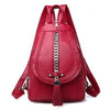 Female Backpack Designer High Quality Leather Women Bag Fashion School Bags Girl Red Bagpack Tassel Multifunction Bag Waterproof