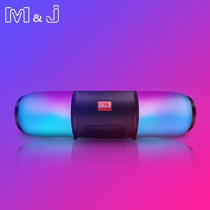 M&J Wireless bluetooth speaker portable Column sound box Colorful LED Lights stereo subwoofer speaker Support USB TF FM with Mic