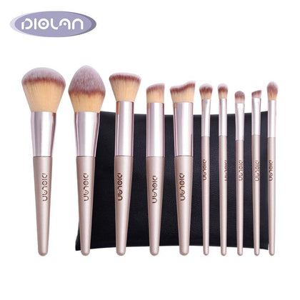 DIOLAN 10pcs Full Professional Makeup Brushes Sets & Kits Size Foundation Synthetic Hair Champagne Gold Brushes Pennelli Trucco