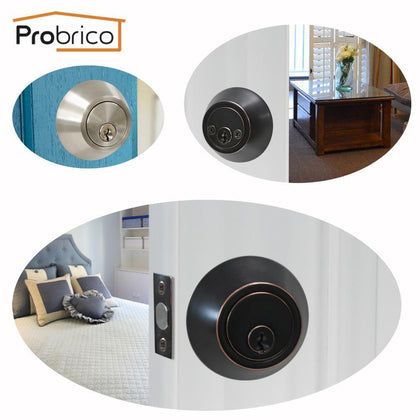 Probrico Deadbolt With Key And Button Nickel /Oil Rubbed Bronze Finished Single Cylinder Home Door Gate Atresia Mortice Haedware