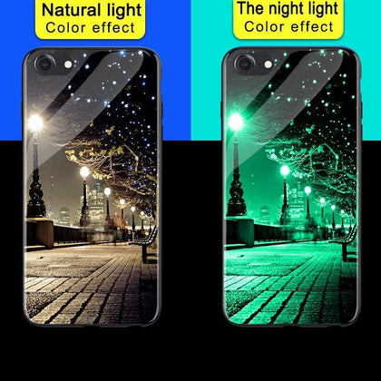 Luminous Phone Cases For Apple iPhone 7 8 6 6s Plus X 10 New Creative Space Night Shine Glass Case Back Cover Shell